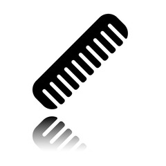 comb, hairbrush. simple silhouette. Black icon with mirror reflection on white background