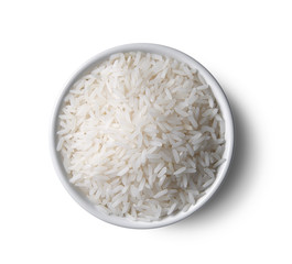 rice in a bowl on white background