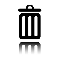 trash bin. simple icon. Black icon with mirror reflection on white background