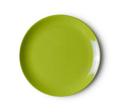 Green Plate On White Background. Top View