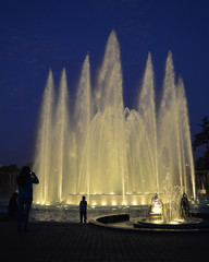 Fototapeta premium Illuminated water fountains in the Circuito Magico de Agua, Lima Peru