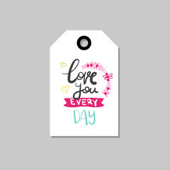 Love You Lettering Tag Isolated Creative Hand Drawing
