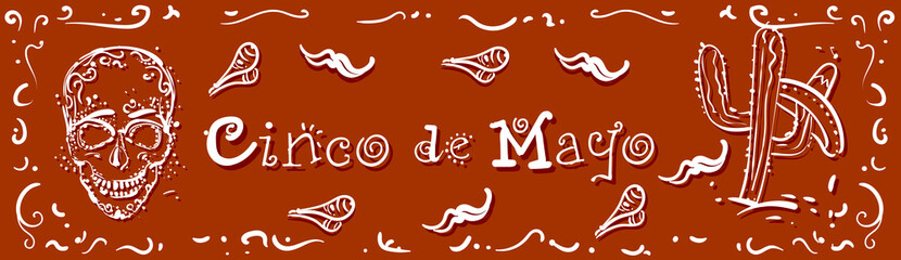 Cinco De Mayo Holiday Horizontal Poster Hand Drawn Greeting Card Vector Illustration