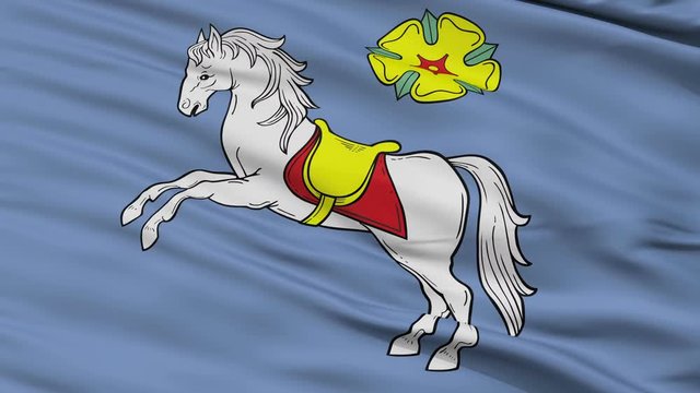 Ostrava closeup flag, city of Czech Republic, realistic animation seamless loop - 10 seconds long