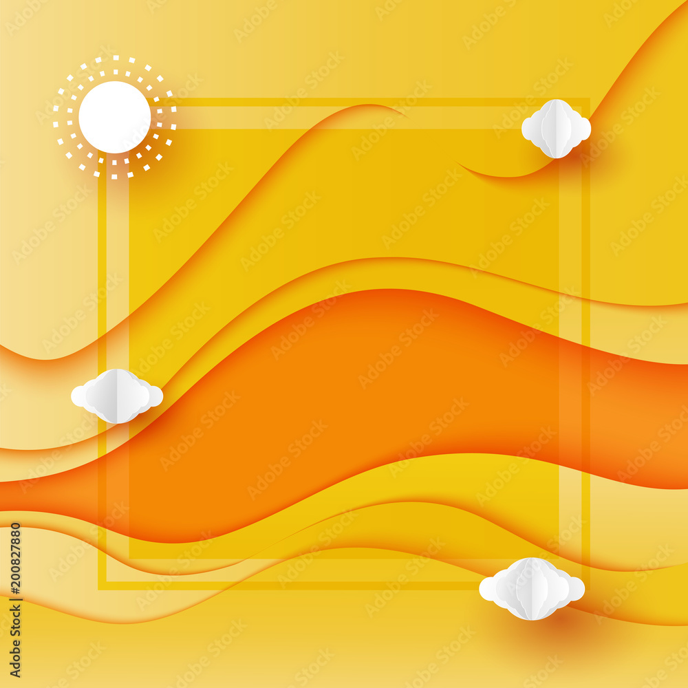 Aufkleber summer abstract background paper art style.sun and clouds with origami paper layer cut topography.ve