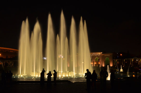 Illuminated water fountains in the Circuito Magico de Agua, Lima Peru