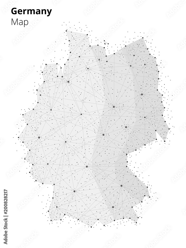 Poster germany map illustration in blockchain technology network style on white background