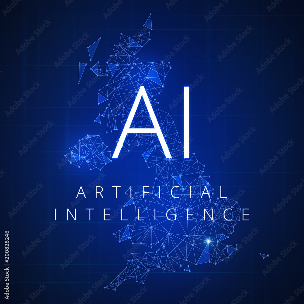 Poster blockchain technology network futuristic hud polygon united kingdom country map on peer to peer bloc