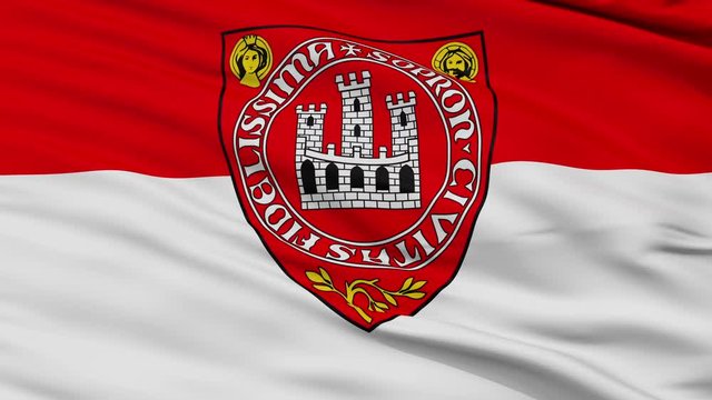 HUN Sopron closeup flag, city of Hungary, realistic animation seamless loop - 10 seconds long
