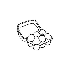 Eggs in carton pack hand drawn outline doodle icon. Carton pack with eggs vector sketch illustration for print, web, mobile and infographics isolated on white background.