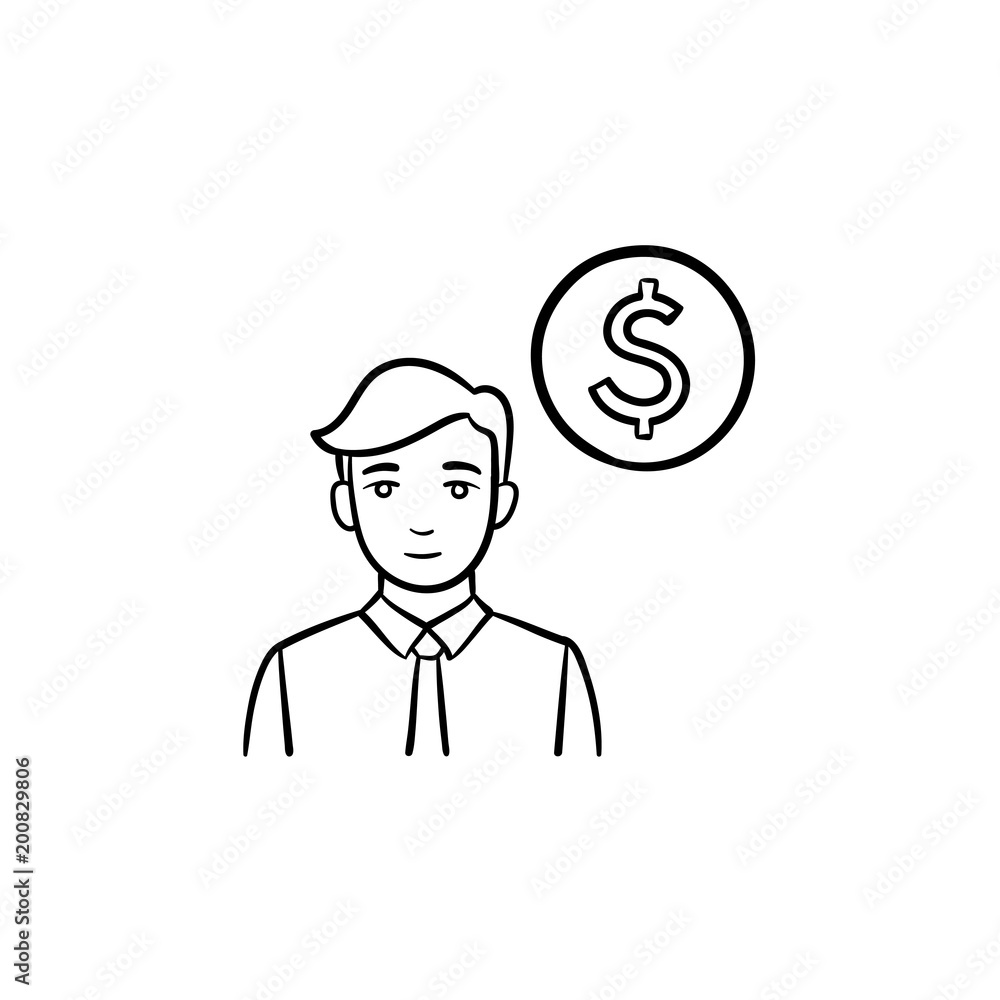 Wall mural Circle coin hand drawn outline doodle vector icon. Business person and circle coin sketch concept for print, web, mobile and infographics isolated on white background.