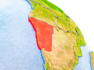 Namibia in red model of Earth