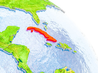 Cuba in red model of Earth