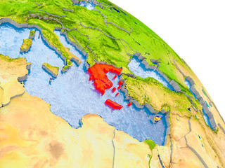 Greece in red model of Earth