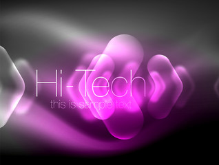 Blurred arrows in dark space. Neon pointers, glass glossy design, abstract shiny techno background, web banner