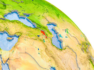 Armenia in red model of Earth
