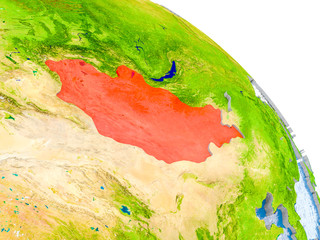 Mongolia in red model of Earth