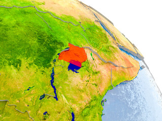 Uganda in red model of Earth