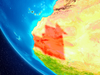 Mauritania on globe from space