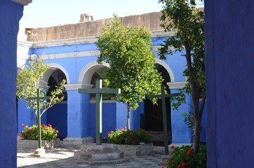 Painted walls and doorways in the Santa Catalina monastery, Arequipa, Peru