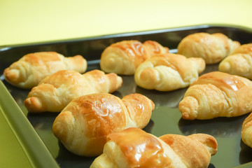 Fresh bread, Croissant, Oven, Bakery, etc.  焼きたてパン、クロワッサン、オーブン、パン屋さんのイメージ　黄色背景