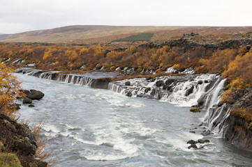 Iceland river in autumn landscape 