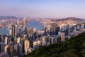 Fototapeta premium Hong Kong city view from the Peak at twilight