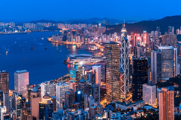 Fototapeta na wymiar Hong Kong city view from the Peak at twilight