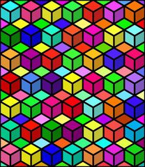 Vector colorful blocks pattern with editable block strokes and colors. Geometrically symmetrical illustration.