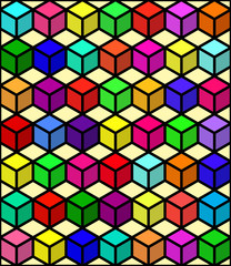 Vector colorful blocks pattern with editable block strokes and colors. Geometrically symmetrical illustration.
