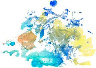 Colorful watercolor spots hand drawn paper texture isolated on white background, stain for text design, web, label, card, backdrop, tag. EPS 1o vector illustration.