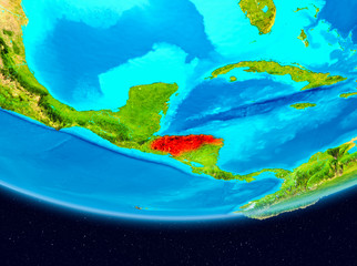 Satellite view of Honduras in red