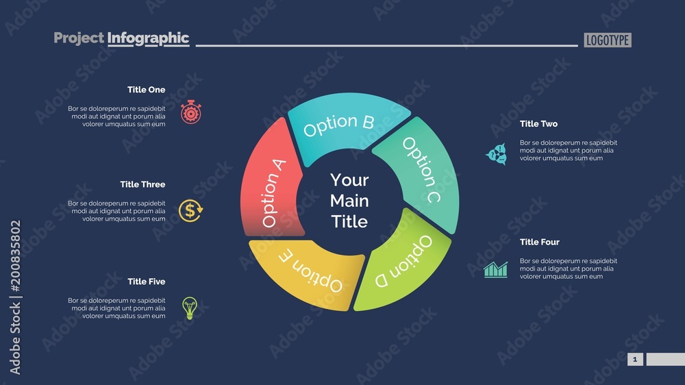 Poster pie chart with five elements template