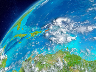 Fototapeta na wymiar Space view of Puerto Rico in red