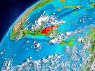 Fototapeta na wymiar Space view of Honduras in red