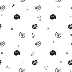 Vector abstract black and white repeatable pattern with seashells. Simple monochrome seamless backdrop