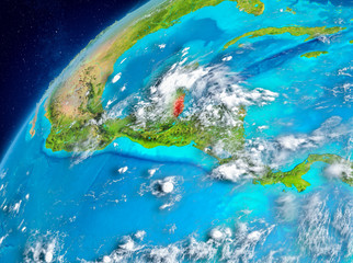 Fototapeta na wymiar Space view of Belize in red