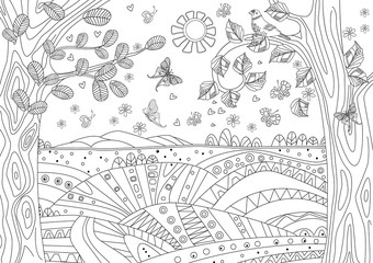 fantasy landscape with butterflies for coloring book