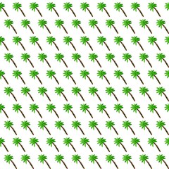 Watercolor tropical pattern. Painted palm trees on white background. Seamless pattern 