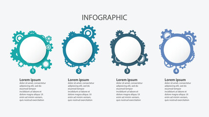 Business infographic,engineer and mechanical concept, template circle and gears with four steps ,vector illustration - obrazy, fototapety, plakaty
