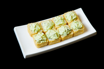 Set Hot fried Sushi Roll with shrimp and cheese philadelphia. Sushi menu. Japanese food.