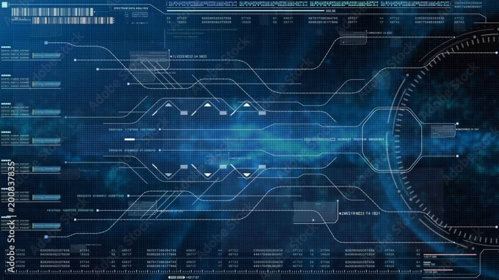 Poster Advance motion graphic futuristic user interface head up display screen with digital data telemetry information display for digital background computer desktop display screen