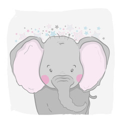 Cute vector animal elephant face. For print on the T-shirt, phone case, for the children's room, for greeting cards.