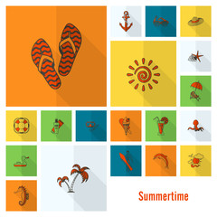 Summer and Beach Simple Flat Icons