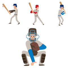 Baseball team player vector sport man in uniform game poses situation professional league sporty character winner illustration.
