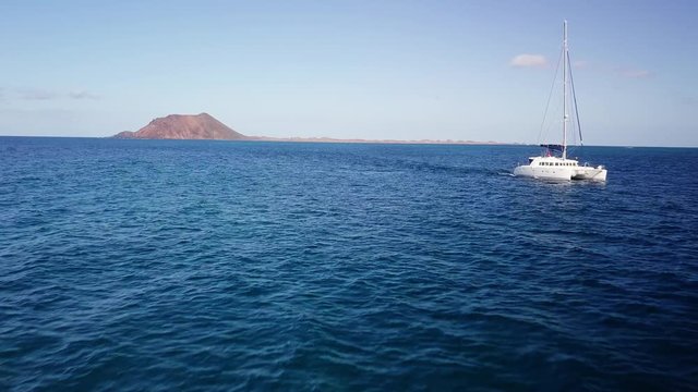 catamaran in navigation near the lobos island, fuerteventura
