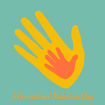 International Midwives Day. Handprints of mother and baby