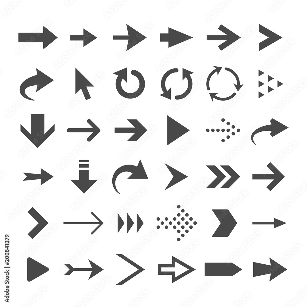 Poster arrow web icons isolated, cursor arrows, download and next page navigation buttons vector set