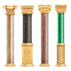 Classic arabic architecture golden columns with stone marble pillar vector set isolated