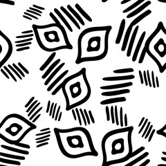 Black and White Seamless Ethnic Pattern. Tribal